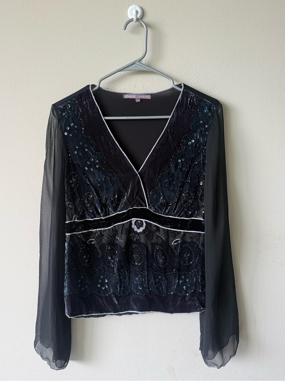 Vintage Hale Bob Los Angeles Y2K embellished velvet blouse | M
